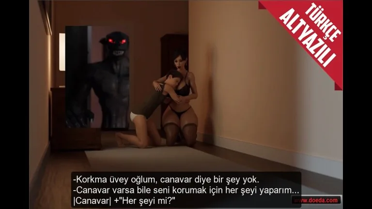 anime canavardan korkan uvey oglunu camniyla koruyan futuristtik uvey anne.jpg